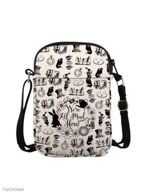 Canvas Crossbody Bag Alice Wonderland Fairy Tale Print Adjustable Strap